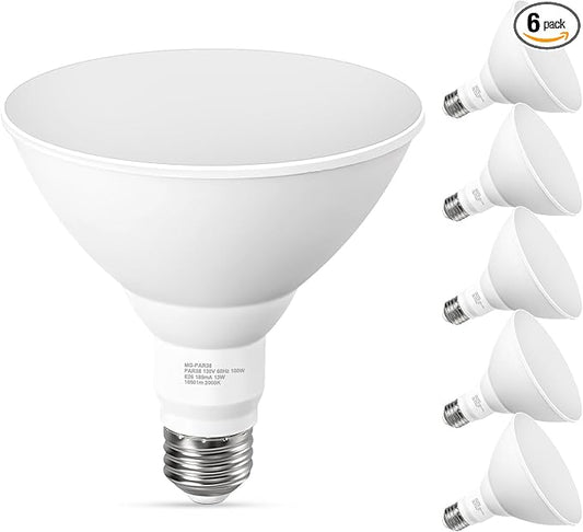 GvvooHome PAR38 Outdoor Flood Light Bulbs, LED Flood Light Bulb Warm White 3000K, 100W Equivalent, 1050LM, Dimmable E26 Base for Porch Garage Yard, 6 Pack