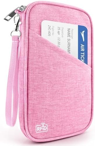 Passport Holder Family RFID Travel Document Organizer for Women Waterproof Passport Wallet Men Portable Case for Cards, Boarding Pass, ID, Money, Tickets with Zipper