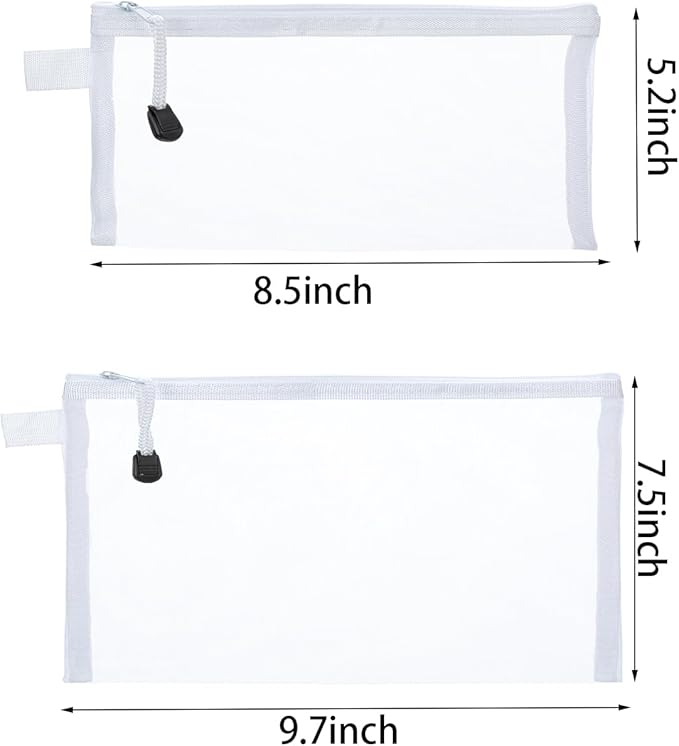 OZY 10 Pieces Nylon Zipper Mesh Pouch,Cosmetic Bags,Zipper Bags for Organizing Storage,Puzzle, Board Games,Multipurpose Travel Bags and Office Supplies (White)