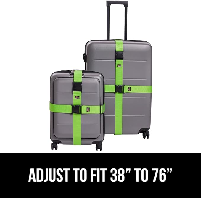 GORILLA GRIP Heavy Duty 8 Pack Adjustable Luggage Straps for Suitcases, Easy to Identify Travel Belt Connector Holds Suitcase Together, Extends Life of Bag, Strap Connects Two Bags, Accessories Green