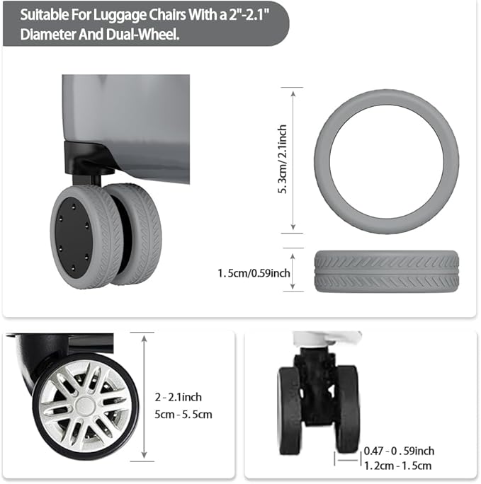 TUCANA Silicone Luggage Wheel Covers for Suitcases or Office Chair Caster, Elastic, Mute and Shockproof (Gray)
