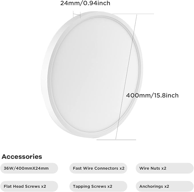TALOYA Flush Mount Ceiling Light,15.8 Inch,36W,5000K Daylight 4-Pack White | 100–240 VAC Input LED Ceiling Light for Bedroom, Living Room, Porch,Bathroom,Kitchen, Laundry,Hallway and Closet