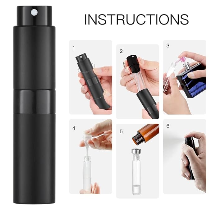 LISAPACK 8ML Atomizer Perfume Spray Bottle for Travel, Empty Refillable Cologne Dispenser, Portable Sprayer for Men and Women (Gloss Black)