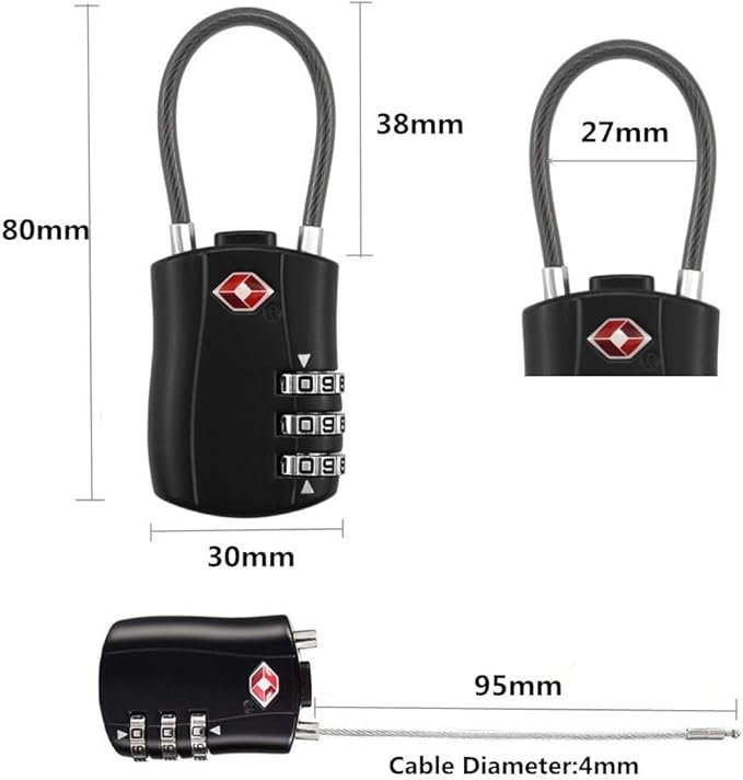 TSA Locks, Digit Combination Padlocks and Steel Cable Combination Travel Security Lock for Baggage, Suit Case, Gym, Bike Locks (TSA Luggage Locks-4)
