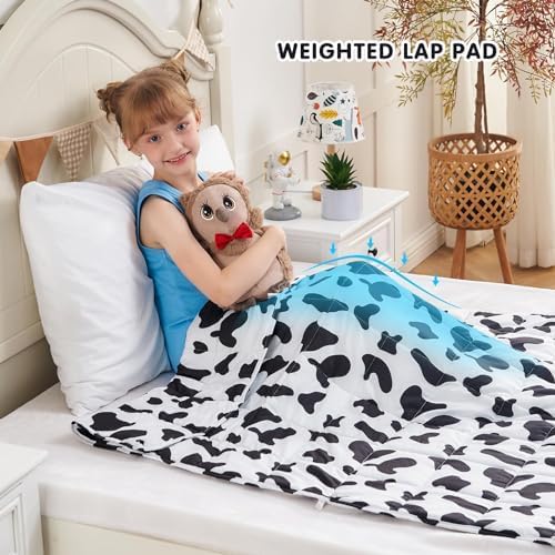 yescool Cow Print Weighted Blanket 10 Pounds Twin Cooling Weighted Lap Blanket, Heavy Blanket, Comfortable Weighted Throw Blanket Gifts for 80-110lbs, 40"x60"