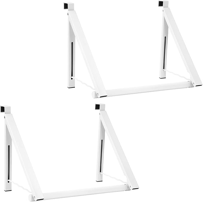 Optish Foldable Over The Door Clothes Hanger, Space Saving Small Clothes Rack Door Hangers for Clothing, 2Pack, White