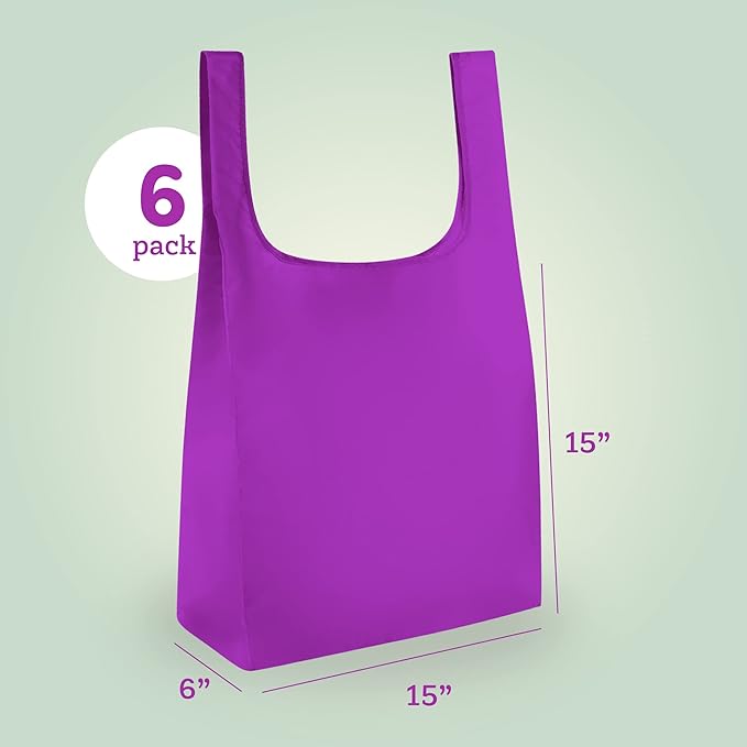 Masirs Reusable Grocery Bag (6-PACK | COLORS) - Reusable Ripstop Bags - Large, Strong Eco Friendly Bags - Foldable Shopping Bag - For Kitchen, Grocery & More - Packable Shopping Bag