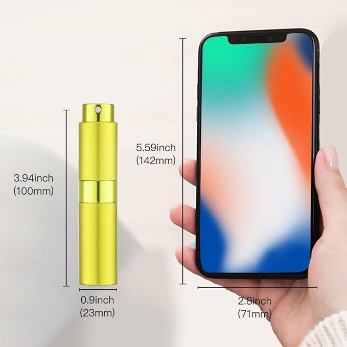 LISAPACK 8ML Atomizer Perfume Spray Bottle for Travel, Empty Refillable Cologne Dispenser, Portable Sprayer (Yellow)
