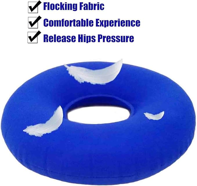 2 Pack Donut Pillow, Inflatable Donut Cushion for Tailbone Pain,Hemorrhoid Seat Cushion, Round Wheelchairs Seat Cushion for Home, Car or Office Chair (15" Dark Blue & Light Blue)
