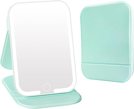 Rechargeable Travel Mirror with Light, LED Makeup Mirror with Lights, Portable Vanity Mirror with 3 Color Lighting, Touch Dimmable Lighted Cosmetic Mirror, Travel Essentials (Light Green)