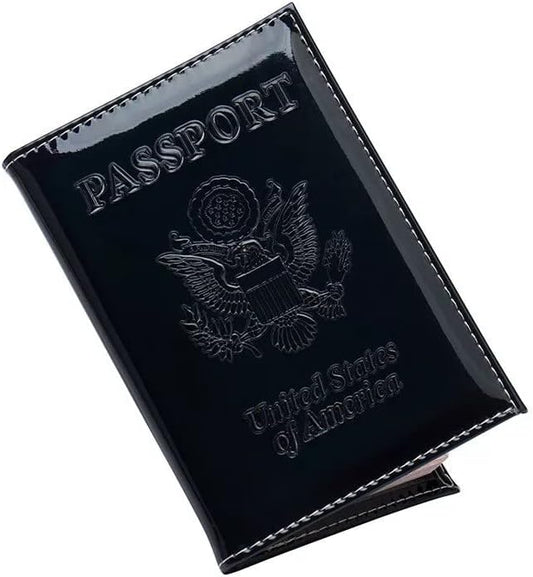 Chrome Passport Cover Vaccine Card Holder Combo, Passport Holder with Vaccine Card Slot (Black)