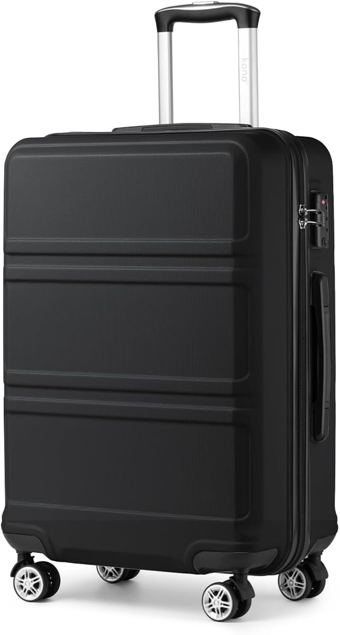 Kono 24 Inch Luggage Suitcase with Spinner Wheels TSA Lock Lightweight PC+ABS Hardside Medium Checked Luggage Durable Rolling Suitcase Black