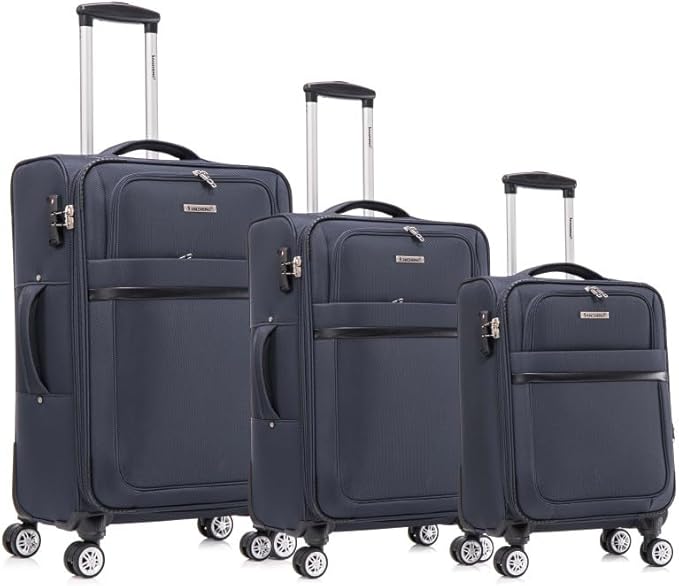 Lispin Luggage Set Softshell Expandable 4 Piece Suitcase with Wheels Softside Lightweight Travel Carry on Luggage (Dark Blue + Fabric + 3-piece)