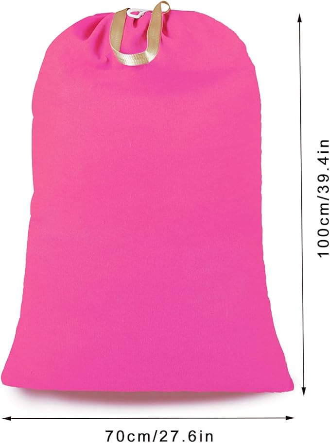 Heavy Duty Laundry Bag with Drawstring and Handle, Extra Large Travel Dirty Clothes Bag for Laundromat and Household, Durable Rip-Stop Laundry Hamper Liner, 28 x 40 Inch by SANFERGE, Hot Pink