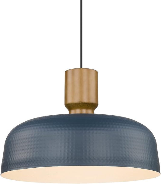 Darkaway Oversized Industrial Pendant Light Fixtures with Hammered Metal Shade, 18.1inch Blue Large Pendant Lighting for Kitchen Island Hanging Lamp Adjustable Height
