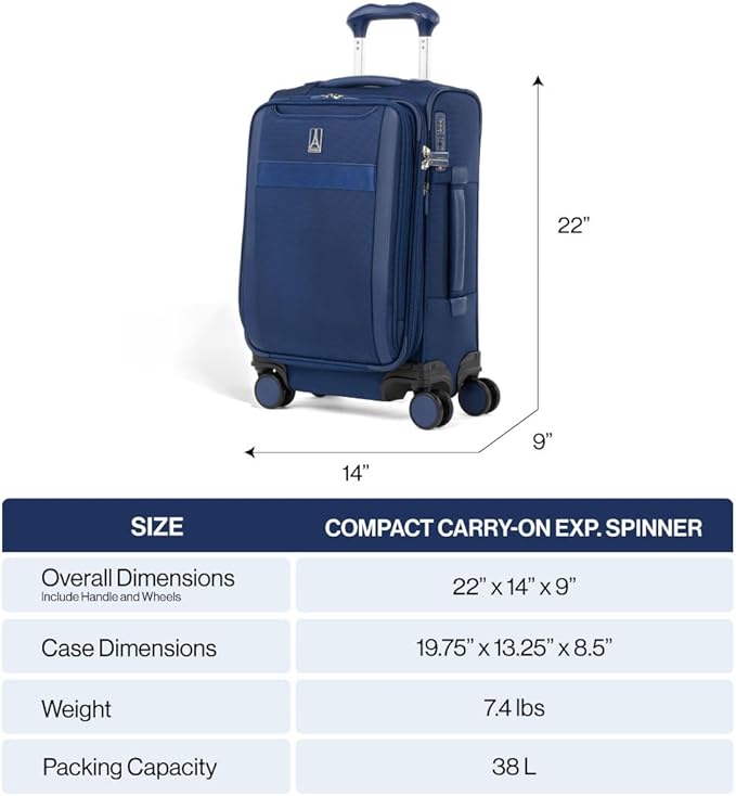 Travelpro VersaPack+ Lightweight Softside Expandable Carry on Luggage, 8 Spinner Suitcase, TSA Lock, Men and Women, Compact Carry On 20-Inch, Desert Sage Green