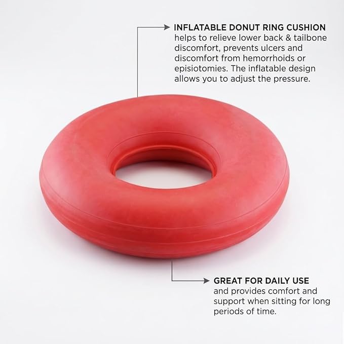 NOVA Inflatable Donut Cushion Seat Pillow – 18” Round Easy Inflate & Deflate Pressure Relief Cushion, Durable Rubber, Easy-Clean Red, for Hemorrhoids, Postpartum & Sitting Comfort, Blue