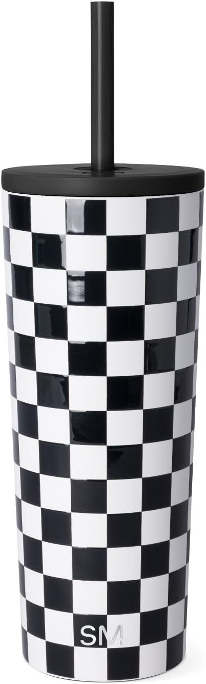 Simple Modern Classic Tumbler with Straw Lid | Insulated Iced Coffee Cup Reusable Stainless Steel Water Bottle Travel Mug | Gifts for Women Men Her Him | 24oz | Black and White Checkmate