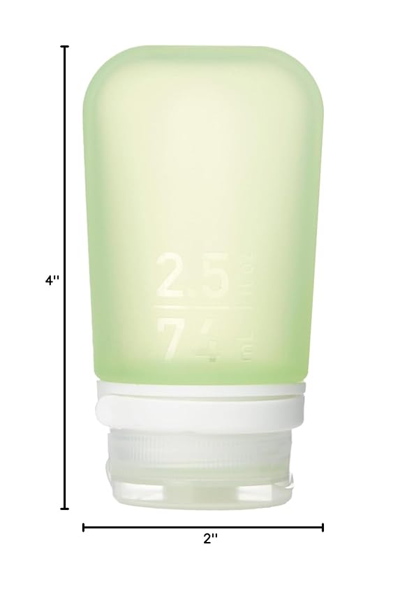 humangear GoToob+ (Medium) | Refillable Silicone Travel Bottle | Locking Lid | Food-Safe Material | Green, Medium (2.5 fl.oz.; 74ml)