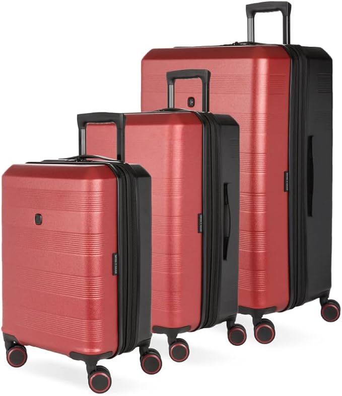 SwissGear Duet Hardside Expandable Luggage with Spinner Wheels, Red/Black, 3-Piece Set (19/24/28)