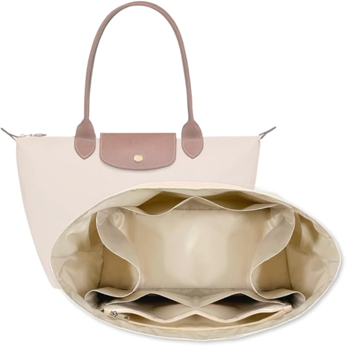 Waterproof Premium Nylon Purse Organizer Insert for Longchamp Le Pliage Tote Bag (Beige, Medium)