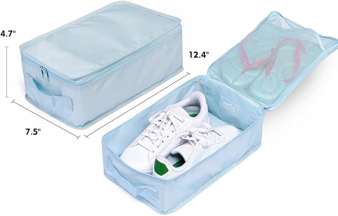 Travel Shoe Bags, Foldable Waterproof Shoe Pouches Organizer-Double Layer (6 Blue Shoe Bags)