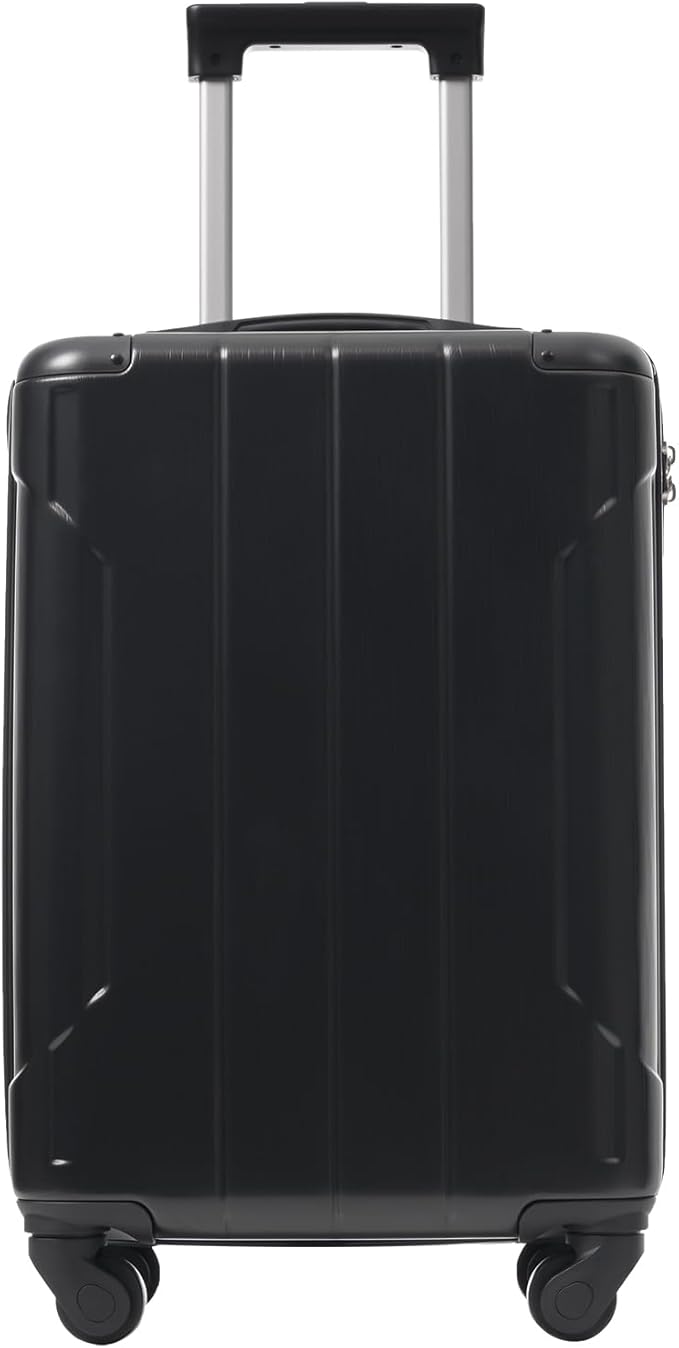 20 Inch Carry On Luggage, Lightweight ABS Hard Shell Suitcase with Spinner Wheels, Durable Travel Luggage with Combination Lock & Side Hooks for Men Women, Black