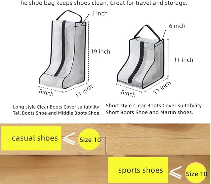 2 Set Boot Storage,Portable Short Boots and Tall Boots Storage or Protector Bag,Shoe Dust Bags,Shoe Sleeves for Travel,Clear Boots Cover,Shoes Packing Organizers for Adult Sneakers (Black Edge-Short)