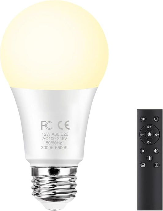 GRV 12W A60 Smart Light Bulb with a 2.4GHz Remote Control,Color Changing Led Bulb,Stepless Dimmable 2700-6500K,100W Incandescent Lamp Equivalent,1000LM CRI>80,E26 Base,Home Decor,1 Bulb & Remote