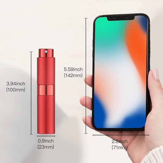 LISAPACK 8ML Atomizer Perfume Spray Bottle for Travel, Empty Refillable Cologne Dispenser, Portable Sprayer (Red)