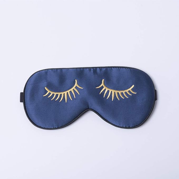 Tim & Tina Silk Sleep Mask for Women Men Comfortable Blindfold Eye Mask with Adjustable Strap for Travel Yoga Nap Shift Work (Navy Blue (Long Eyelashes))