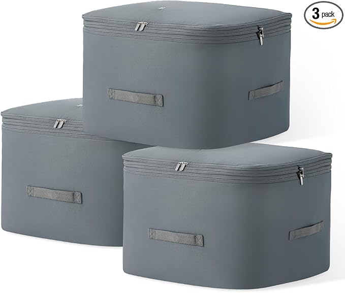 Eachy 3-Pack Comforter Storage Bag Blanket Storage Bags, 136L Compression Storage Bags for Blanket Comforter, Ultra Space Saving Self Compression Organizer