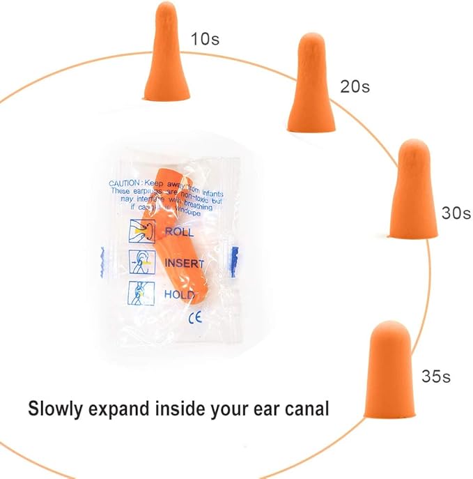 Quality Foam Earplugs 50 Pair- 32dB Noise Cancelling Disposable Individually Wrapped Packaged Bulk High Decibel Ear Plugs for Sleeping Travel Concert Shooting Hunting Study Work Construction Safety
