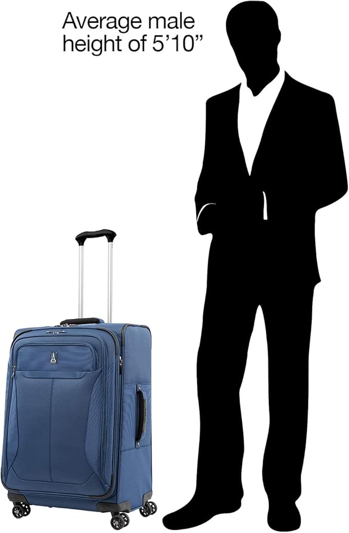 Travelpro Tourlite Softside 25" Expandable Luggage with 4 Spinner Wheels, Lightweight Suitcase, Checked Medium, Blue