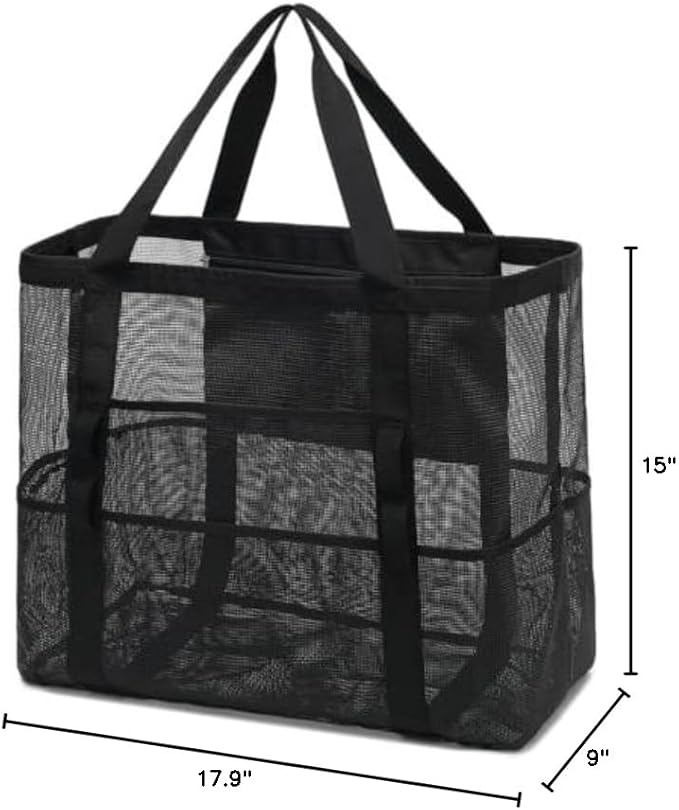 Fammart Mesh Beach Bag, Large Beach Tote with Zipper Pocket, Toys Pool Bag for Family Travel Vacation Cruise Essentials