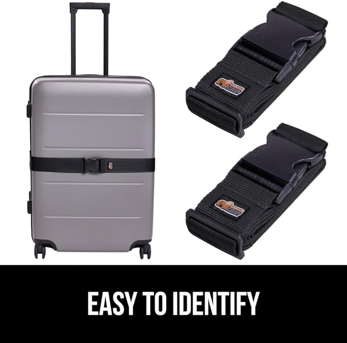 GORILLA GRIP Heavy Duty 8 Pack Adjustable Luggage Straps for Suitcases, Easy to Identify Travel Belt Connector Holds Suitcase Together, Extends Life of Bag, Strap Connects Two Bags, Accessories, Black
