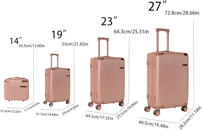 Lispin 4-piece hard luggage, 360 ° dual rotating four-wheel, password lock,portable lightweight universal wheel luggage (4-piece hard + ABS)