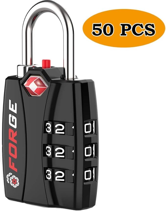 50 Locks -TSA Approved Luggage Locks, Zinc Alloy Body, Open Alert Red Indicator, Black