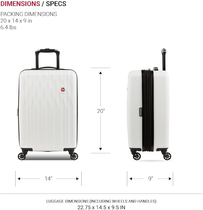 SwissGear 8018 Hardside Expandable Luggage with Spinner Wheels, White, Carry-On 20-Inch