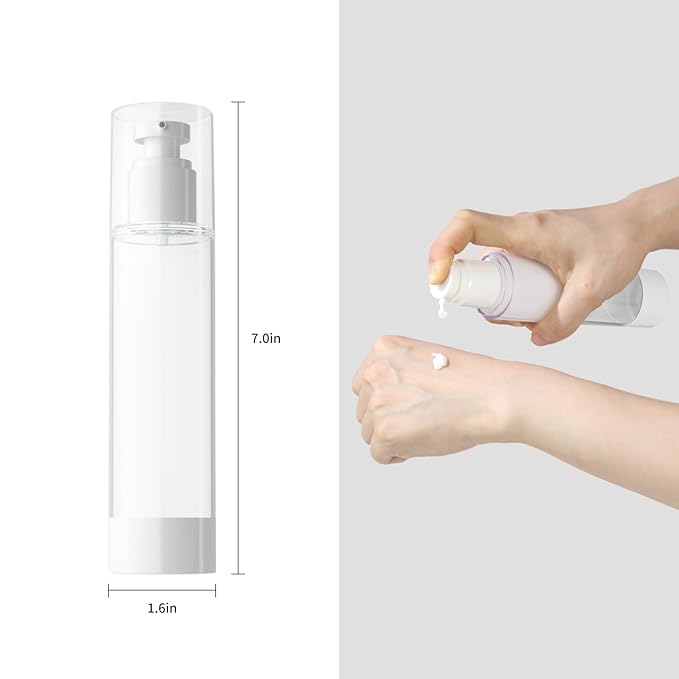 LONGWAY 3.4 Oz 100ml Clear Airless Cosmetic Cream Pump Bottle Travel Size Dispenser Refillable Containers for Shampoo, Foundation, Lotion (Pack of 6)
