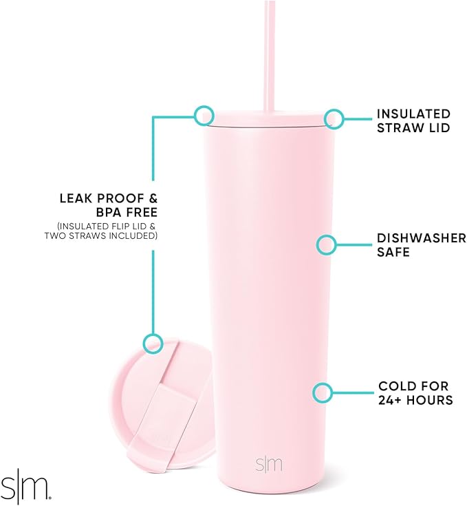 Simple Modern Classic Tumbler with Straw Lid | Insulated Iced Coffee Cup Reusable Stainless Steel Water Bottle Travel Mug | Gifts for Women Men Her Him | 28oz | Blush