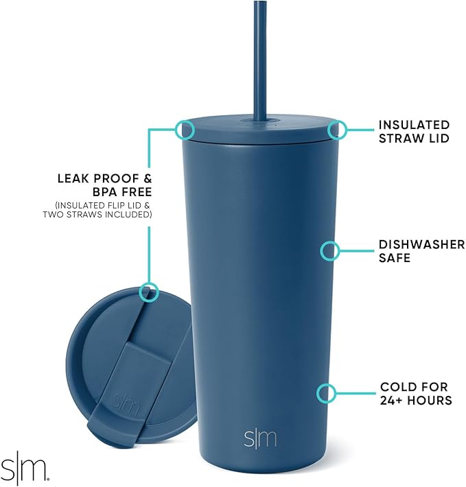 Simple Modern Classic Tumbler with Straw Lid | Insulated Iced Coffee Cup Reusable Stainless Steel Water Bottle Travel Mug | Gifts for Women Men Her Him | 20oz | Slumberland