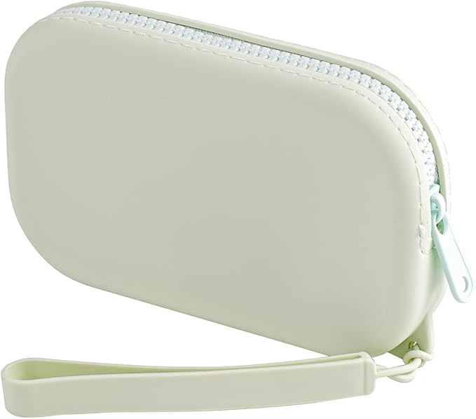 Small Silicone Multifunctional Essential Bag Portable Travel Makeup Bag for Women Men Cards Cash Bag Zipper Pouch (Light Green)