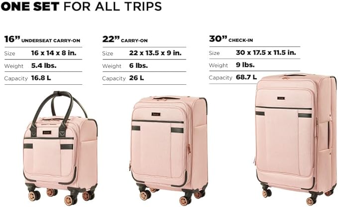 kensie Hudson Softside 3-Piece Spinner Luggage Set, Rose