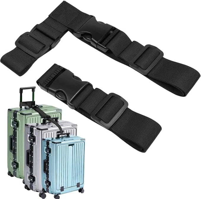 2 Pack Luggage Straps for Suitcases, Luggage Straps to Connect Two Suitcases, Adjustable T-Type and Normal Suitcase Straps for Connect 3 Luggage Together (Black)