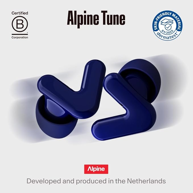 Alpine Tune Earplugs, Concert Ear Plugs for Noise Reduction, High Fidelity Music Quality, 19dB Hearing Protection with Crystal Clear Sound, Incl. 4 Sizes, Parties, Raves, Festivals & Clubs, Dark Blue