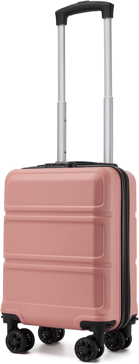 Kono 15'' Underseat Carry On Luggage Airline Approved, Anti-Scratch PC+ABS Hardshell Carry on Suitcase with Smooth Spinner Wheel, Lightweight Overnight Carry on for Short Travel, Nude/Rose Pink