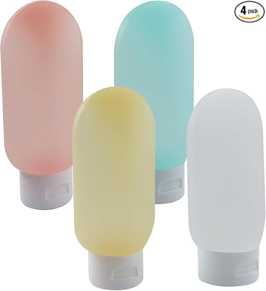 4pcs Travel Bottles - 60ml Leakproof & Squeezable Refillable Containers for Toiletries, Shampoo & Lotion (Transparent Color)