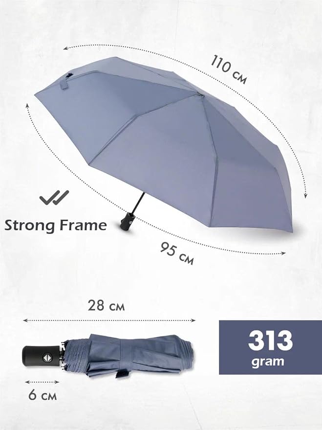 Windproof Travel Umbrella - Compact, Light, Full Automatic Open/Close - Folding Backpack Umbrella for Rain & Sun UV Preotection For Men & Women, Unbreakable 8 Fiberglass Ribs UK Design