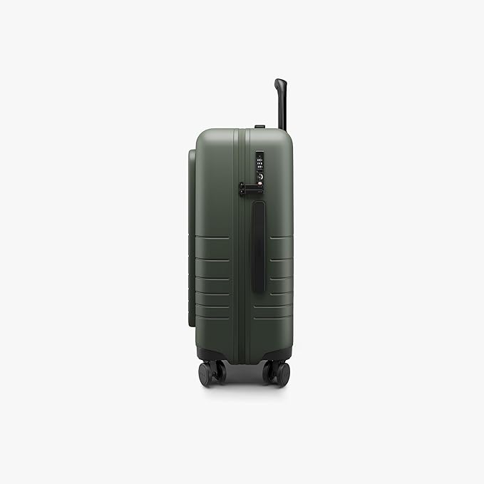 Monos Carry-On Pro Plus Luggage (23"), Hardside Spinner Suitcase with TSA Lock & Front Pocket, Airline Approved, Olive Green